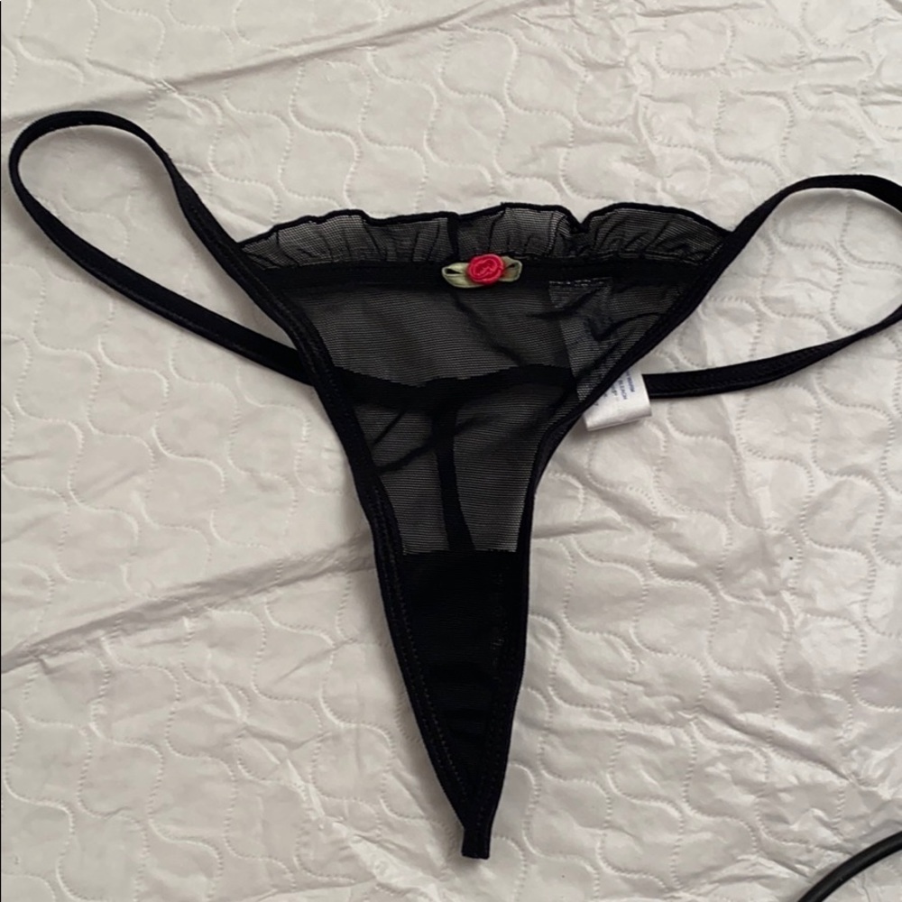 Rene Rofe black nylon mesh string thong panty